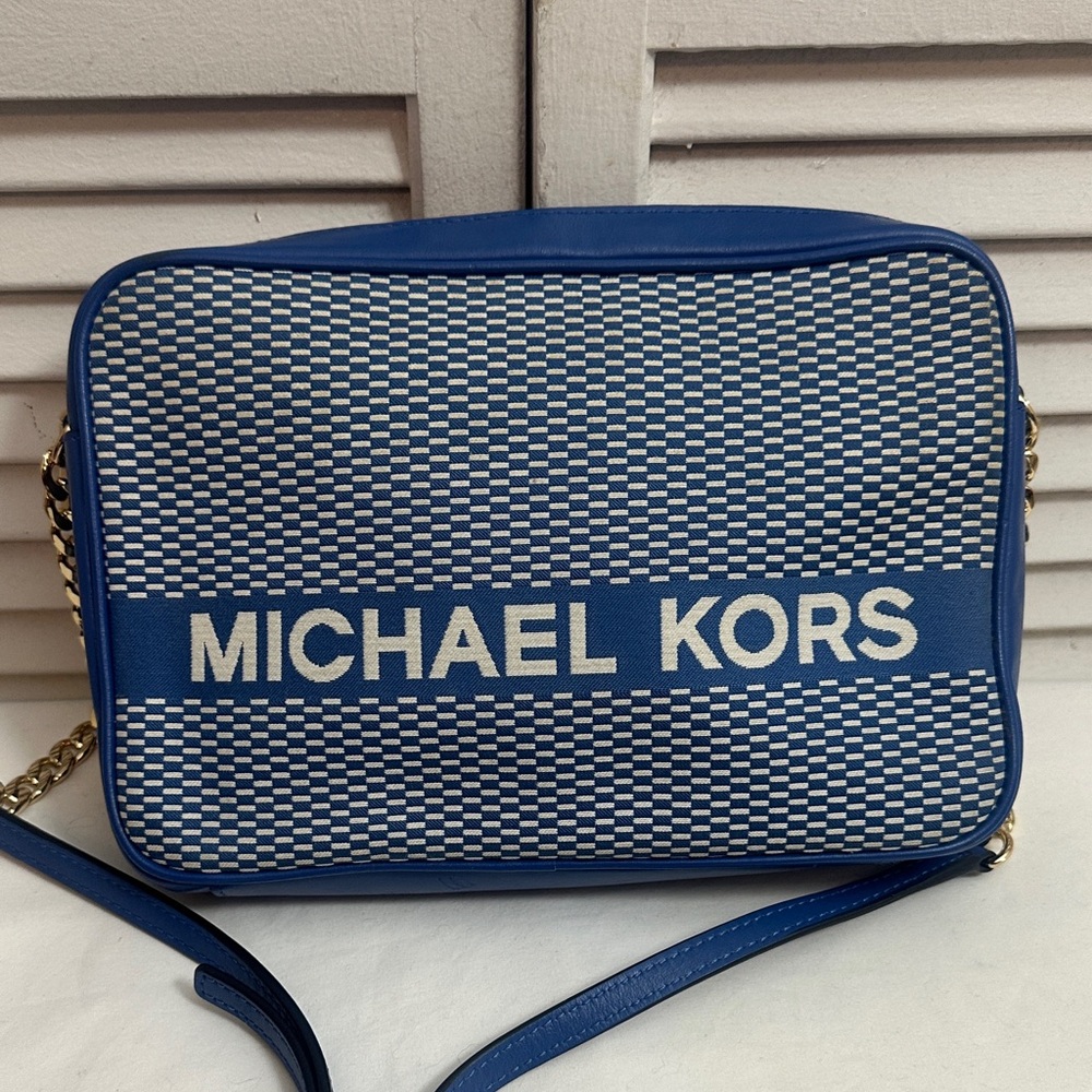Michael Kors Blue and White Checkered Crossbody